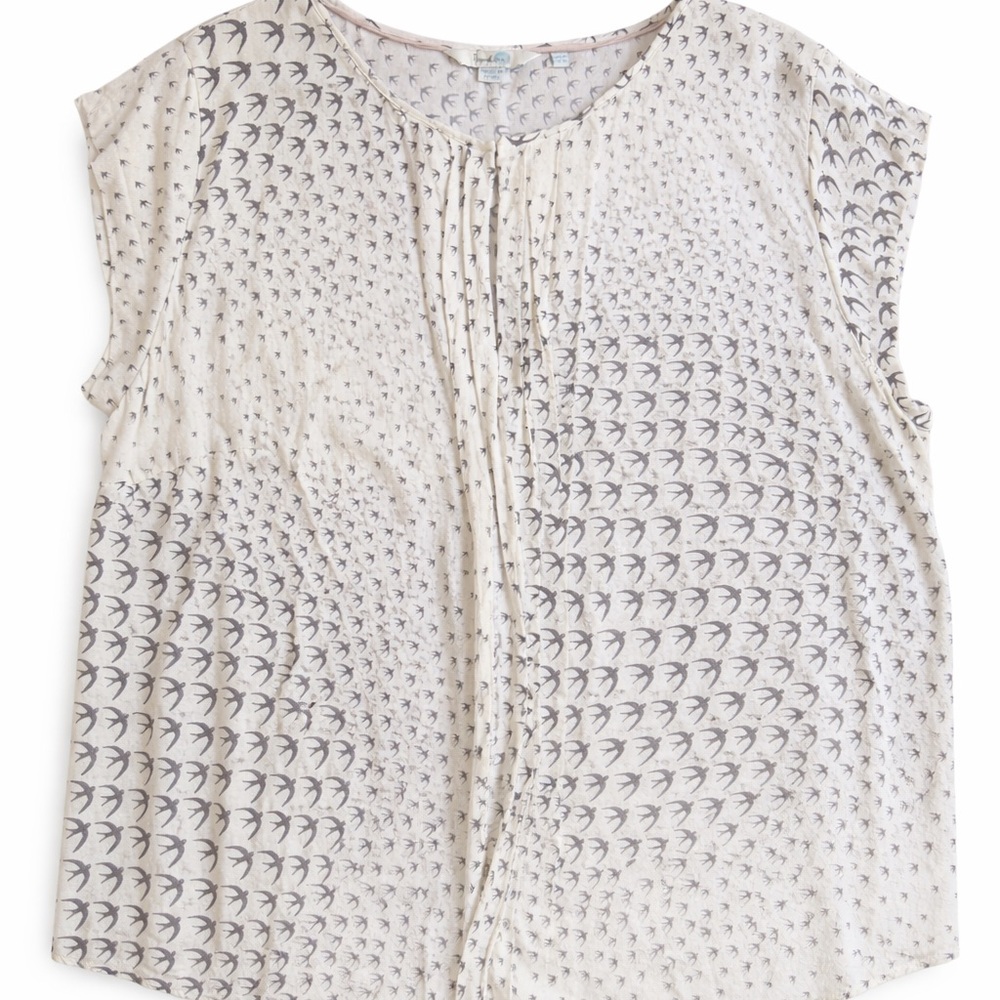 Boden Swallow Bird Print Blouse Ivory Boho Top Size 18